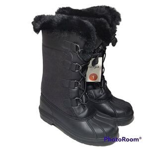 Cat & Jack Winter Boots Girls Sz 1 Glitter Thermolite Black Faux Fur Water Resis